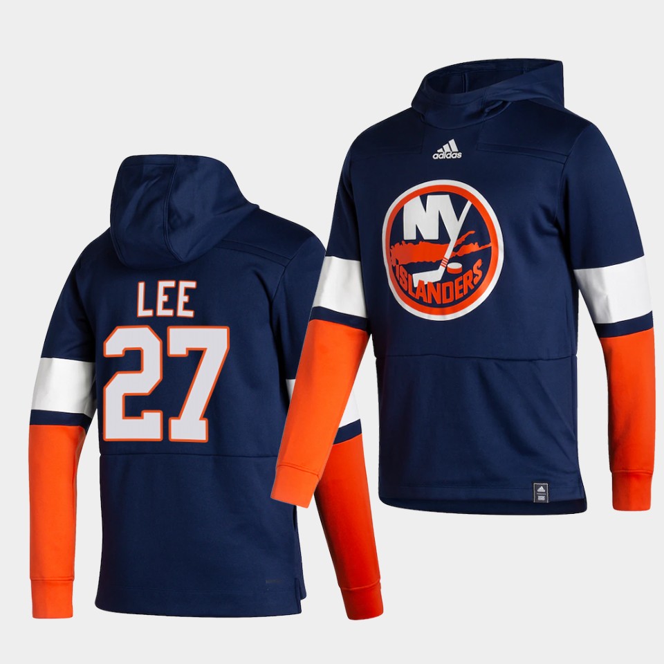 Men New York Islanders 27 Lee Blue NHL 2021 Adidas Pullover Hoodie Jersey